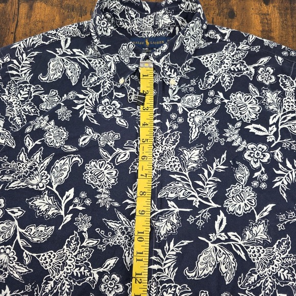 Polo‎ Ralph Lauren Men's Short Sleeve Button Down Blue White Floral Slim Fit XL - Picture 6 of 7